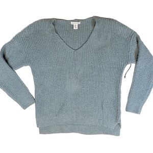 Cupcakes & Cashmere Women Soft Cozy Knit V Neck Sweater Light Blue Size L NWT